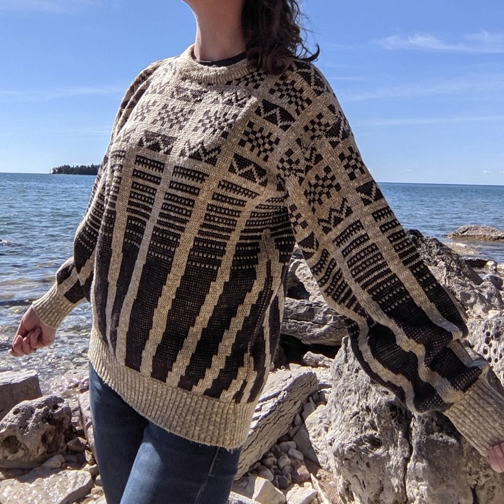 Vintage McGregor 80s Mixed Geometric Pattern Knit Crewneck Sweater Medium